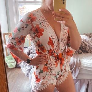 Floral 3/4 sleeve romper